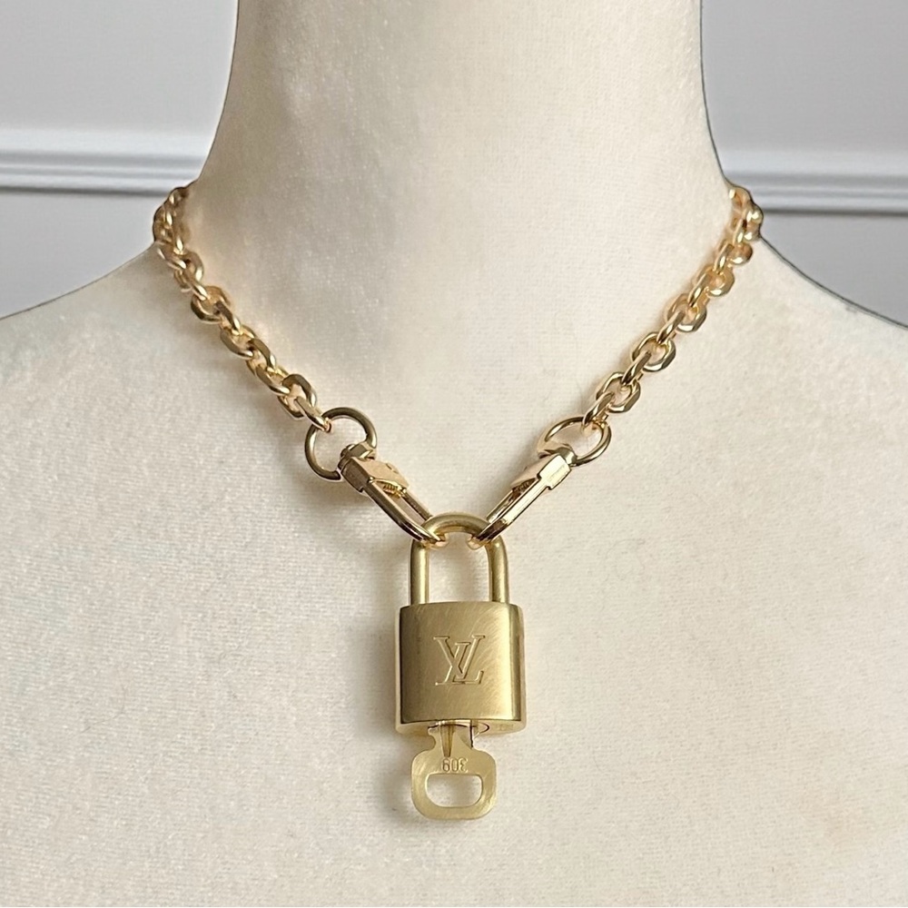 Authentic Louis Vuitton #317 Lock & Key Set on a 18K Gold Plated Chain Necklace